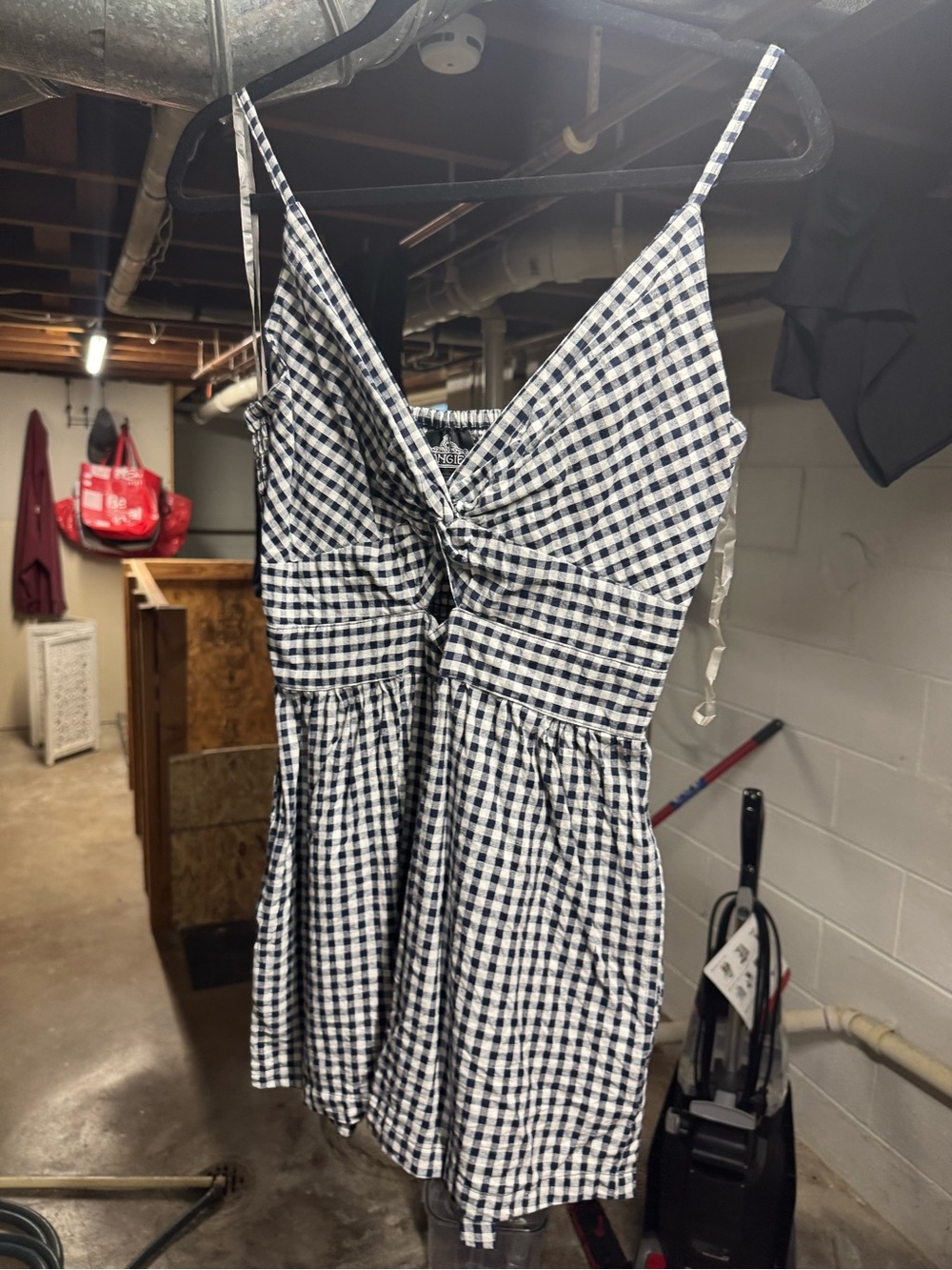 Angel Navy and White Gingham Dress with Tie Detail
